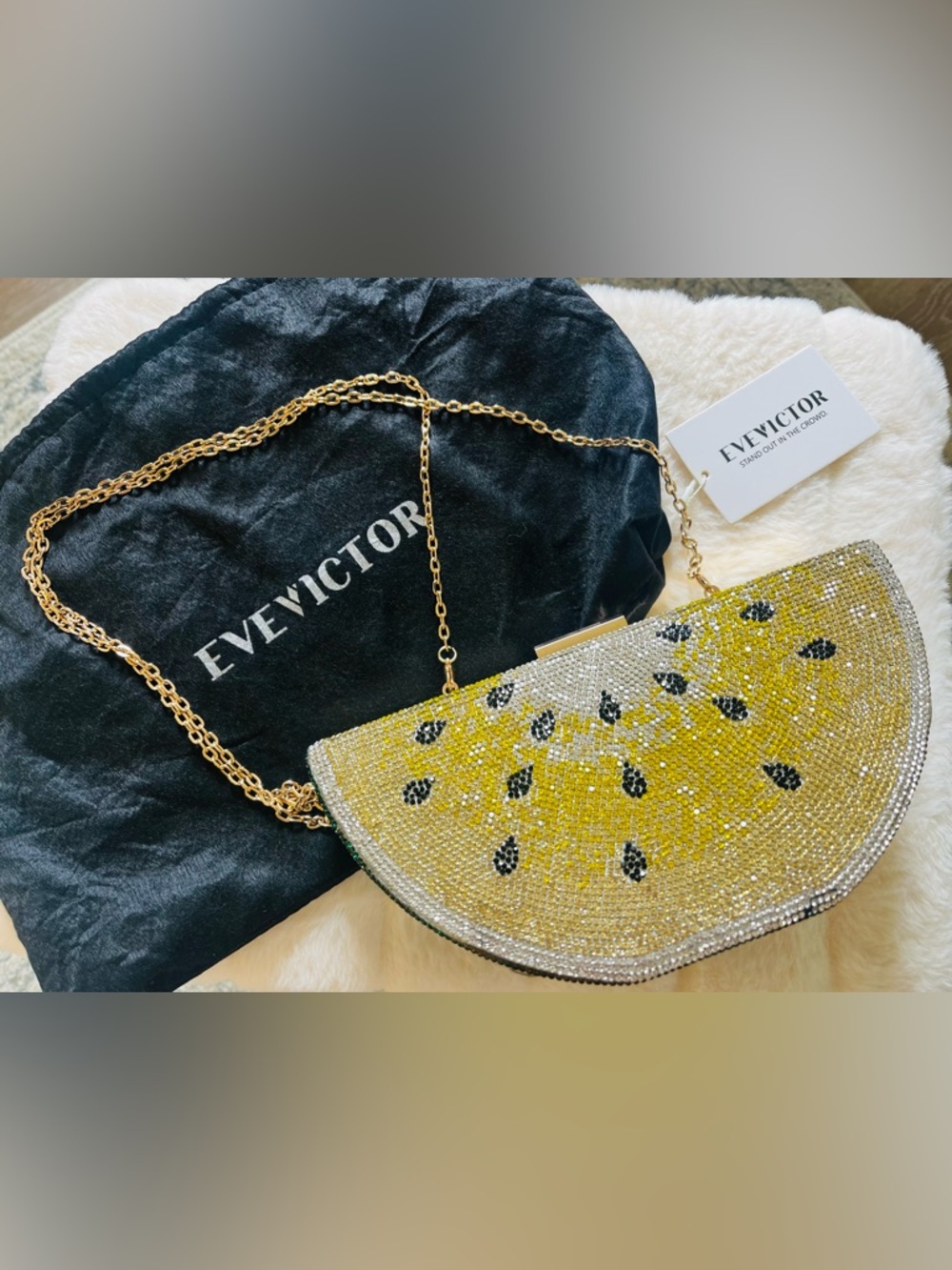 Yellow Crystal Beaded Fruit Design-Crossbody Bag/Clutch